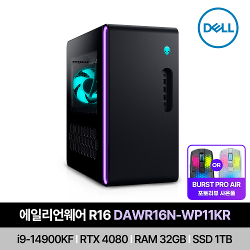 [당일출고] DELL 에일리언웨어 R16 DAWR16N-WP11KR i9-14900KF/RAM32GB/SSD1TB/RTX4080/Win11Pro 게이밍 데스크탑