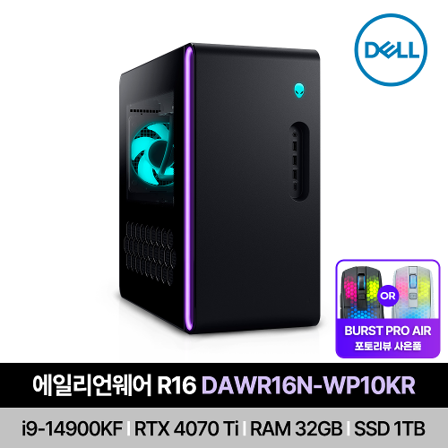 [당일출고] DELL 에일리언웨어 R16 DAWR16N-WP10KR i9-14900KF/RAM32GB/SSD1TB/RTX4070Ti/Win11Pro 게이밍 데스크탑